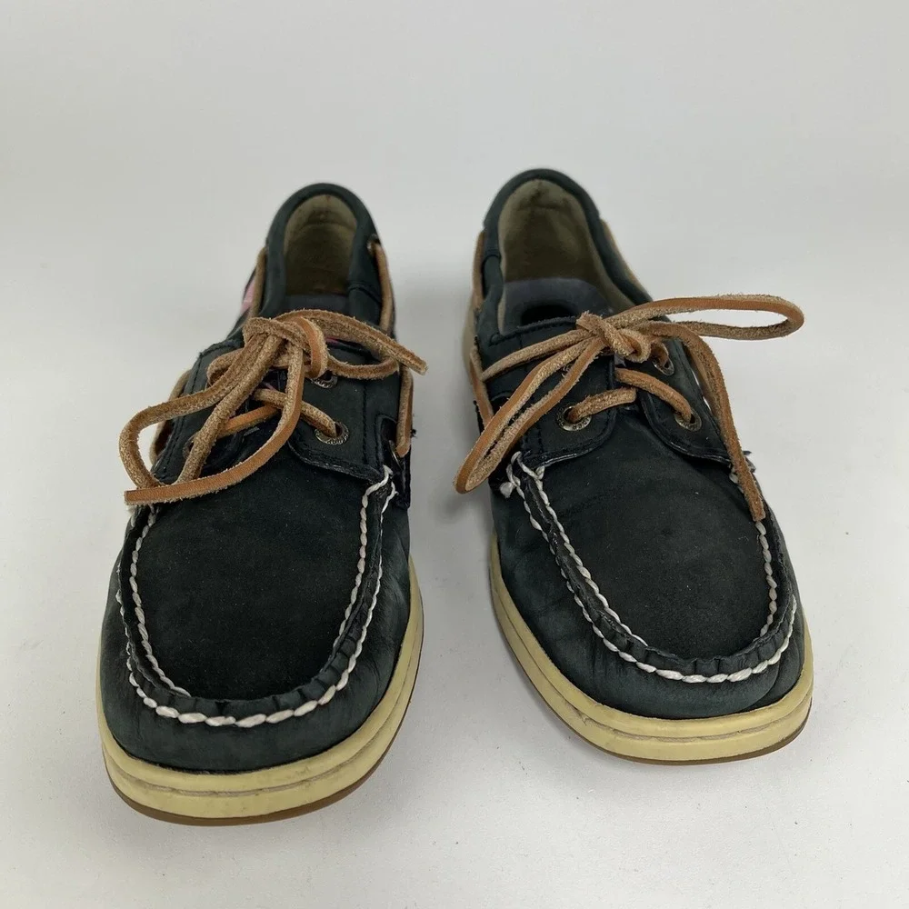 Sperry Top-Sider Koifish Womens‎ 7.5 Blue Plaid Boat Shoe Leather Preppy Deck